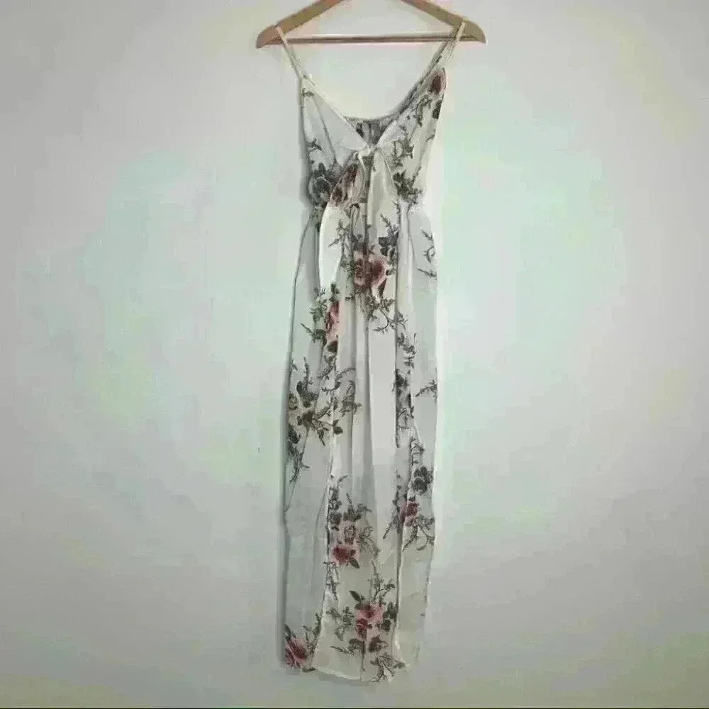 Women Floral Bohemian Sleeveless Tank Tie Knot Maxi Dresses with Splits small - Picture 8 of 11
